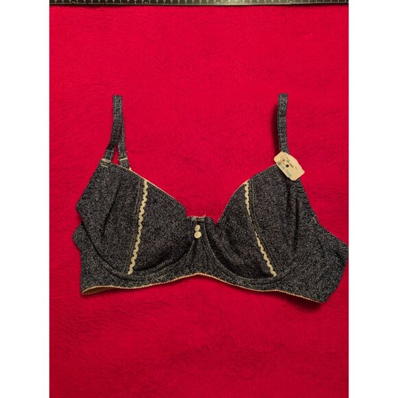 Vintage LCA Denim Bra 36B Style 717164 Blue Cotton Lace Trim Decorative Buttons - Picture 2 of 8